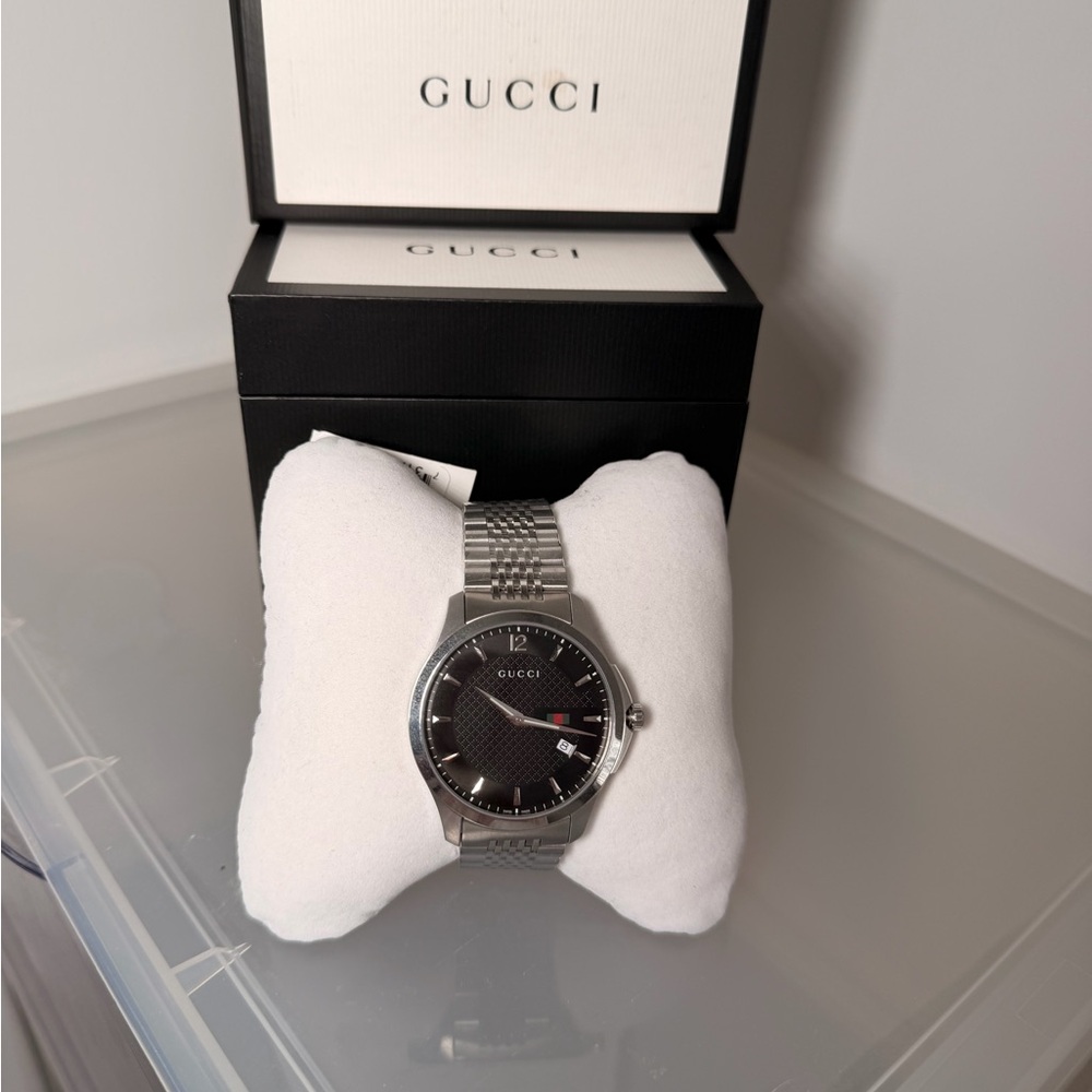 Gucci G-Timeless Slim Steel Bracelet Black Mens Watch YA126309 - Picture 6 of 7